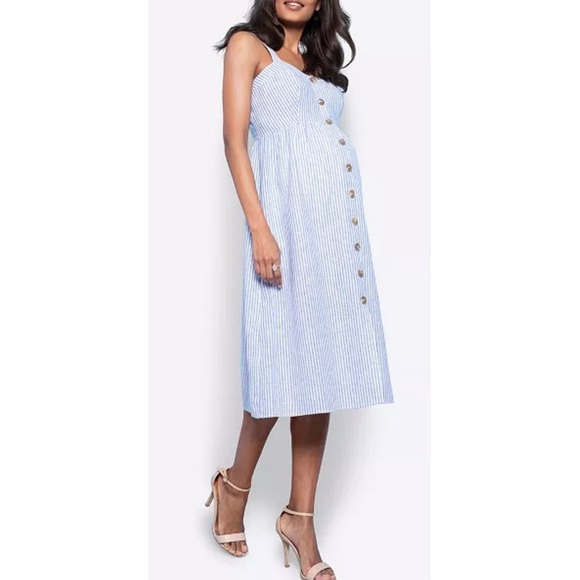 Seraphine Women's Maternity Linen-Blend Midi Nursing Dress Size 8 Nursing Preppy - Picture 1 of 15